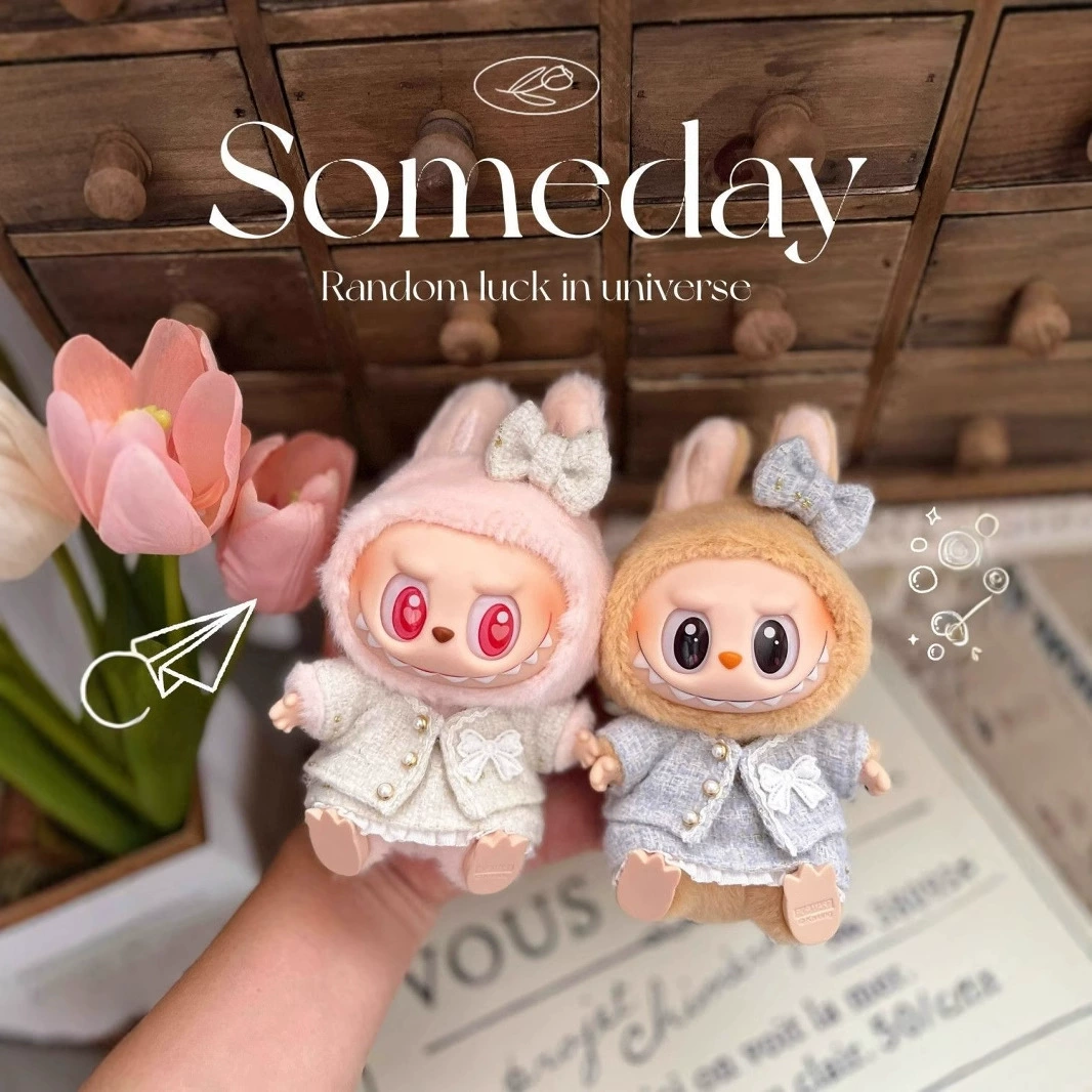 Bubble Mart LABUBU Rabbu сидит на вечеринке с резиновой эмалированной слепой коробкой подвеска 17 см 15 кукол маленькая ароматная одежда