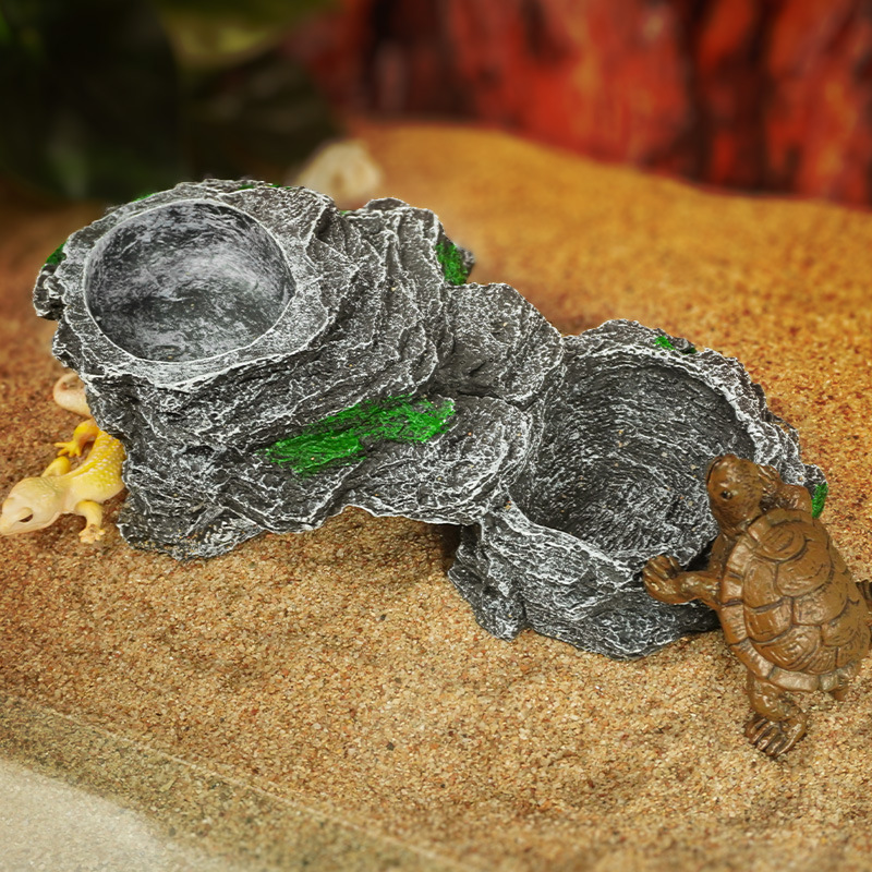 Tazón de alimentación de doble plataforma, plataforma de escalada de tortuga, plataforma de secado, cuenca de agua de tortuga de roca, plataforma flotante, villa de alimentación, paisaje