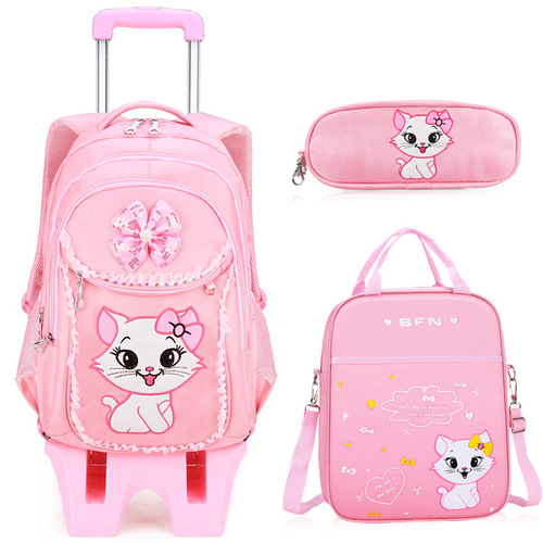 New upgraded children's trolley schoolbag female primary school students 1-3-6 grades 6-9-12 years old three-piece backpack