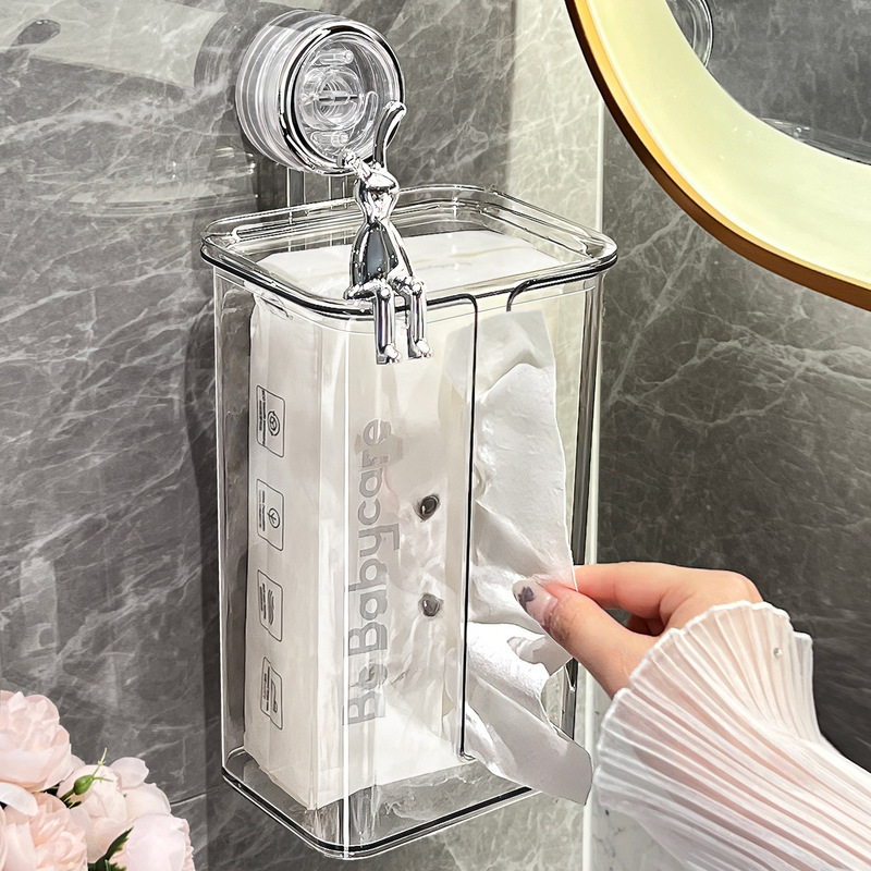 吸盤トイレティッシュボックス壁掛け式穴なし家庭用トイレ洗面タオル収納ボックス浴室トイレットペーパーボックス|undefined