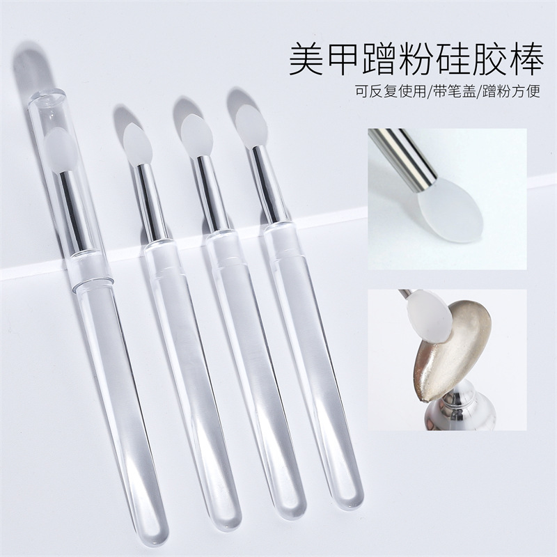 Uñas de silicona transparente palo de espejo mágico polvo Aurora recubrimiento en polvo palo frotar polvo lentejuelas sombra de ojos cepillo de labios de silicona portátil al por mayor
