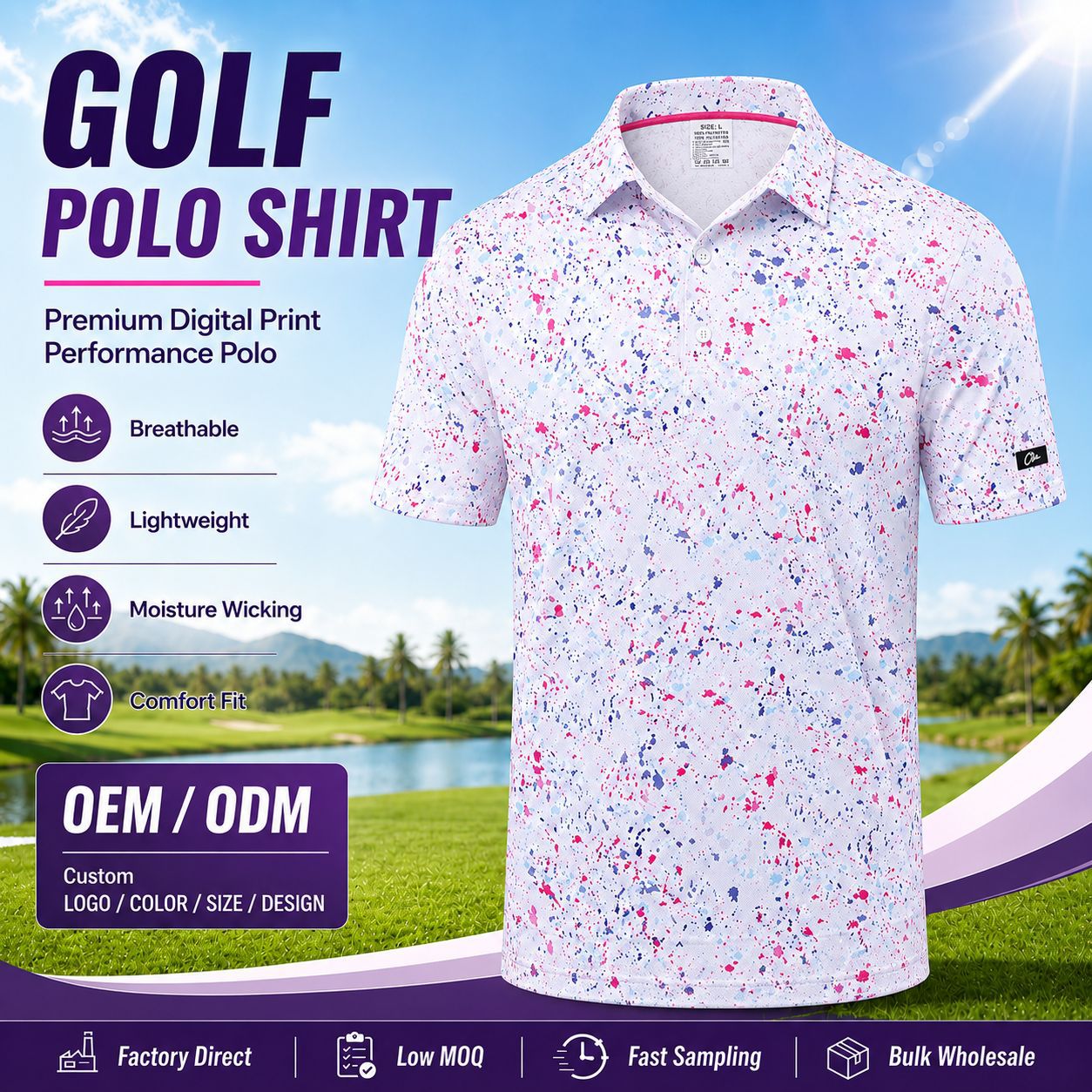 Amazon golf shirt quick-dry short-sleeve custom men's sublimation high-performance moisture-wicking business polo shirt