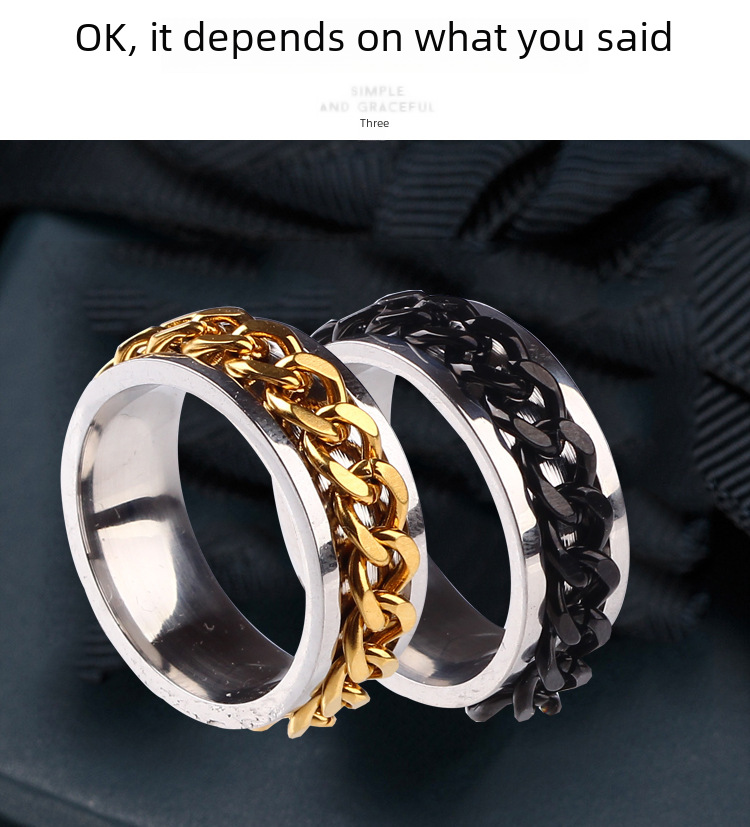 Accessori alla moda in acciaio al titanio caldo, anello a catena girevole in acciaio inossidabile per l'apertura delle bottiglie, anello girevole alla moda per l'apertura delle bottiglie da uomo_voghion.com