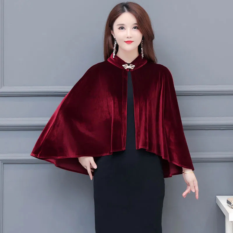 Shawl Coat with Gold Velvet High-End Design, Suitable for Pairing with Cheongsam, Elegant Embroidered Jacket for Mothers, Embroidered Short Outerwear for Women