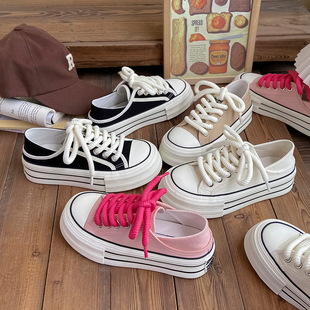 Retro thick bottom all-match canvas shoes women's casual sneakers student ins height increasing niche candy color trendy women's canvas shoes