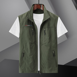 New Men's Outdoor Vest Casual Waistcoat Mesh Fast Middle-aged Dry Vest Photography Fishing Spring and Autumn Thin Multi-bag