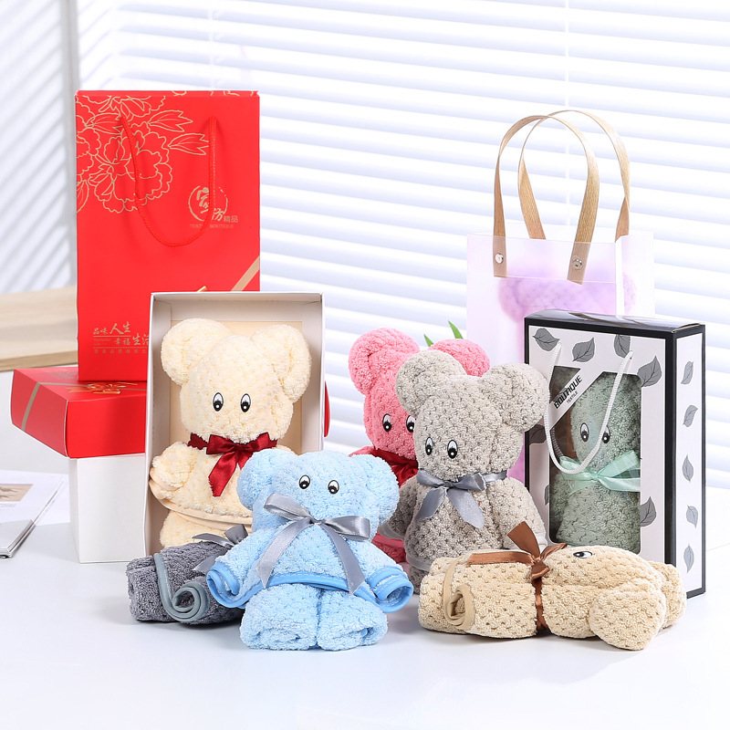 Coral fleece cartoon cute bear shape towel wedding opening gift wedding shop holiday gift wholesale