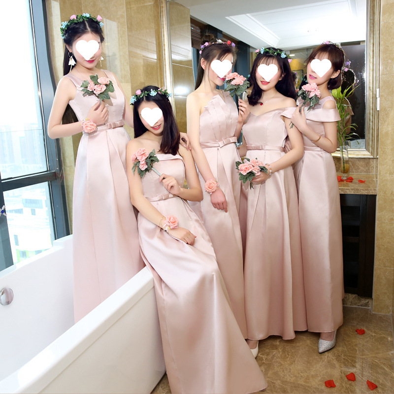 伴娘服长款2025新款韩版伴娘团姐妹团晚礼服绑带款显瘦姐妹群