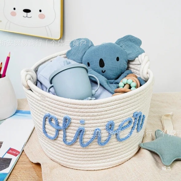 Etsy个性化宠物DIY英文名字收纳棉绳婴儿尿布收纳篮儿童收纳