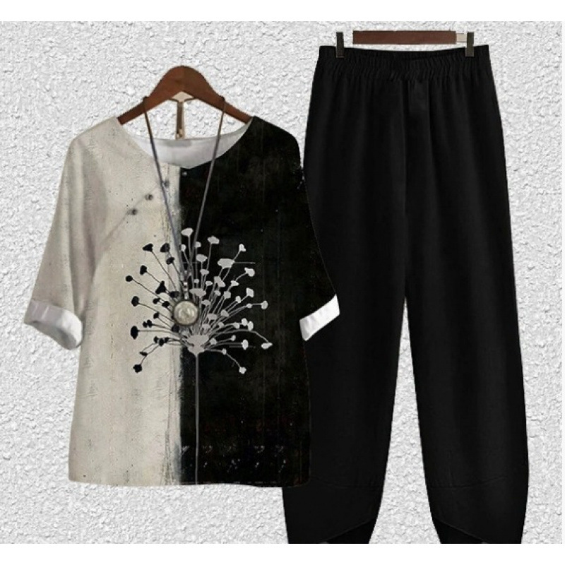 Europa y Estados Unidos trajes casuales de mujer transfronterizos de moda explosiva verano nuevo cinco mangas impresión chaqueta pantalones dos piezas