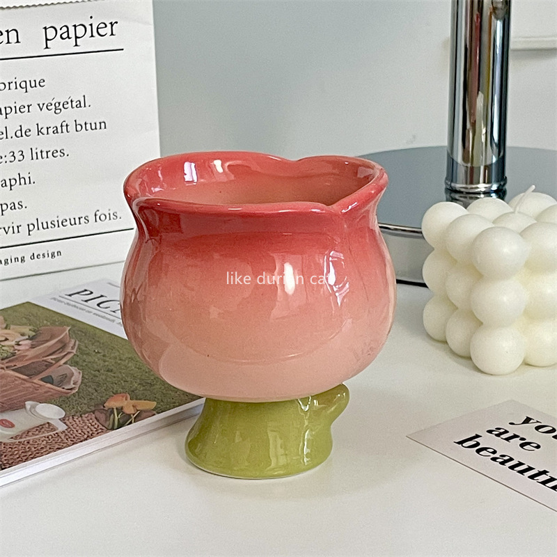 BB4C wholesale Korean style small fresh hand-held tulip cute ceramic mug ice cream dessert cereal