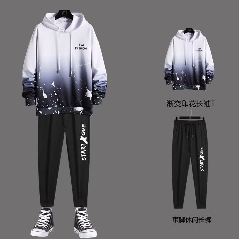 Nuevo suéter con capucha de gradiente forrado de lana para hombres jóvenes traje casual más tamaño estilo coreano deportes primavera y otoño moda todo a juego