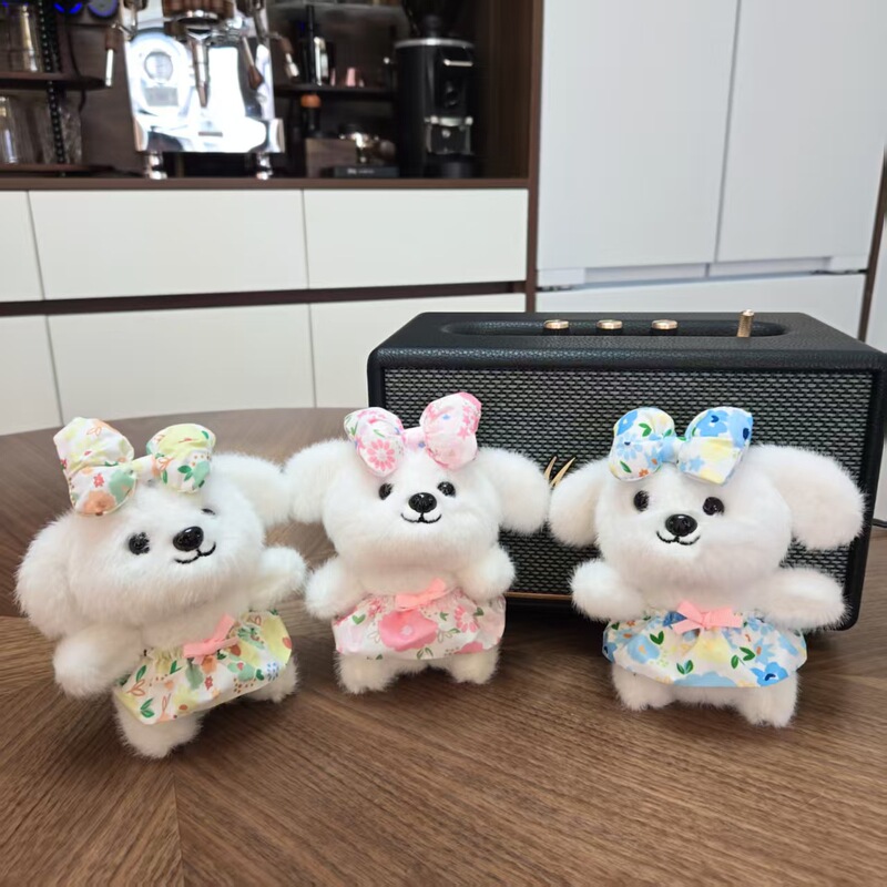 かわいい蝶ネクタイ子犬ペンダントぬいぐるみ人形フラワースカート犬バッグペンダントキーホルダー布人形人形|undefined