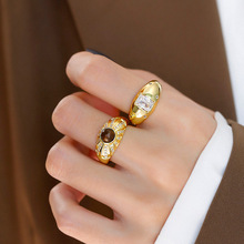 复古拉丝虎眼石方钻宽版戒指小众设计轻奢食指戒时尚精致独特尾戒