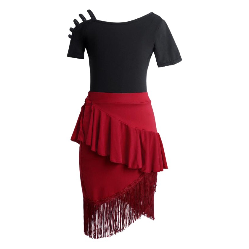 Falda de baile latino para niños falda de práctica de baile borla de manga corta para Niñas Ropa de práctica de clasificación profesional ropa de rendimiento al por mayor