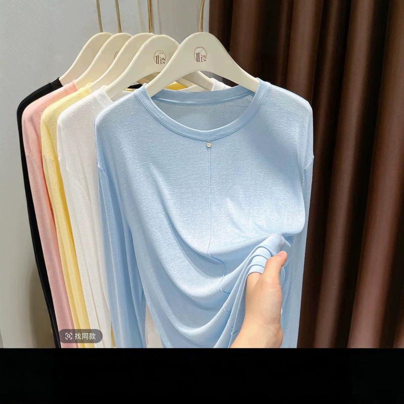 Cool Ice Silk [Snowflake Tencel Air Conditioning Shirt] Lyocell Thin Long Sleeve Women's Sun Protection Top Base Shirt