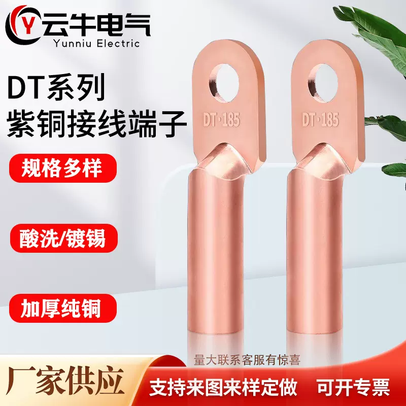 厂家批发红色DT酸洗铜鼻子接线端子紫铜堵油电缆接线鼻子铜线耳