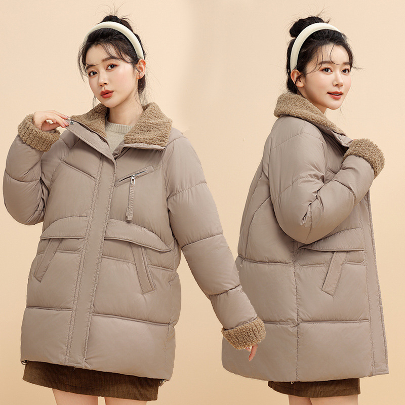 Europa y América ropa de algodón mujer 2025 invierno nuevo estilo de ropa de algodón coreana con capuchón grueso medio largo abrigo de pan suelto al por mayor image 1