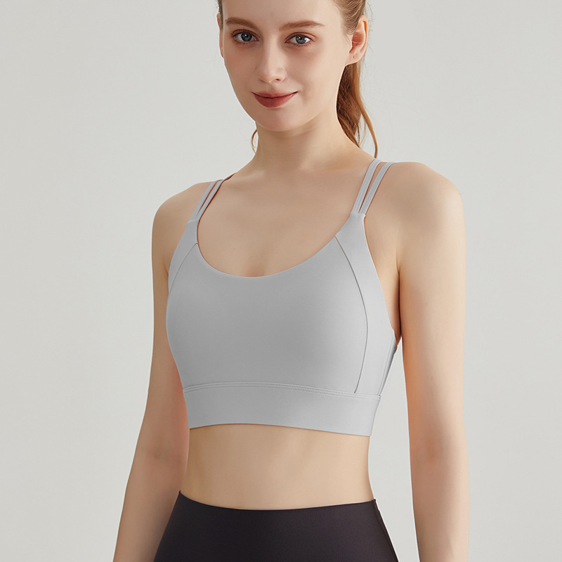 LAHN nuevo chaleco de yoga sexy, taza fija, delgado cruzado, cinturón de hombro delgado, ropa interior deportiva para mujeres