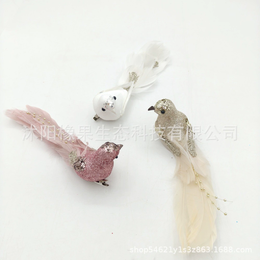 Праздничная пена, золотая пудра, длинное перо птицы 20*5*7 см, плюс железный зажим (3 цвета)