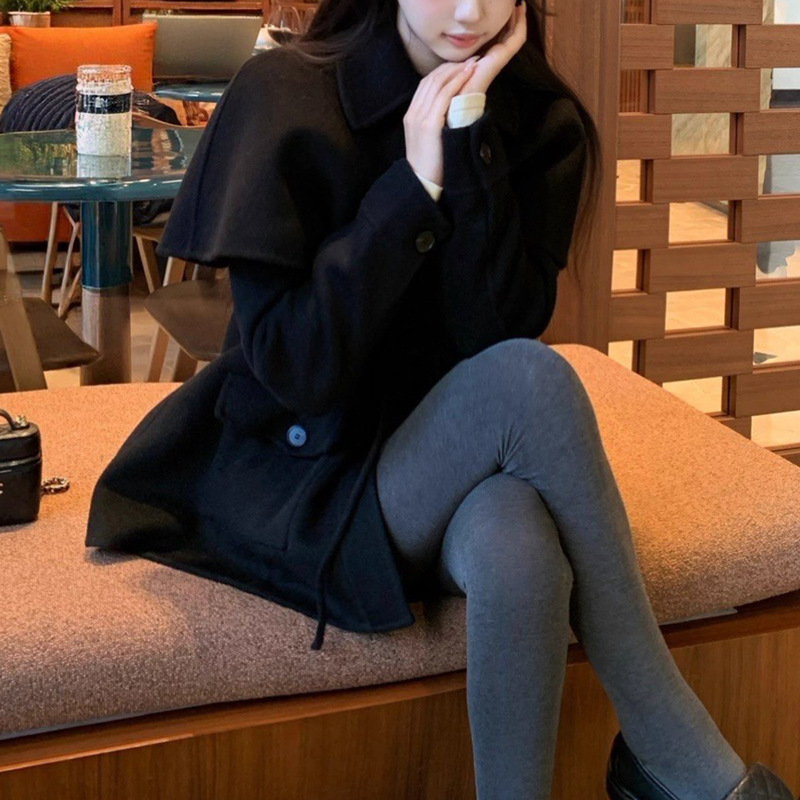 【Original White Flower】Ultra-Premium, High-Thread-Count, High-Quality Double-Sided Wool Coat for Autumn and Winter, with Detachable Cape