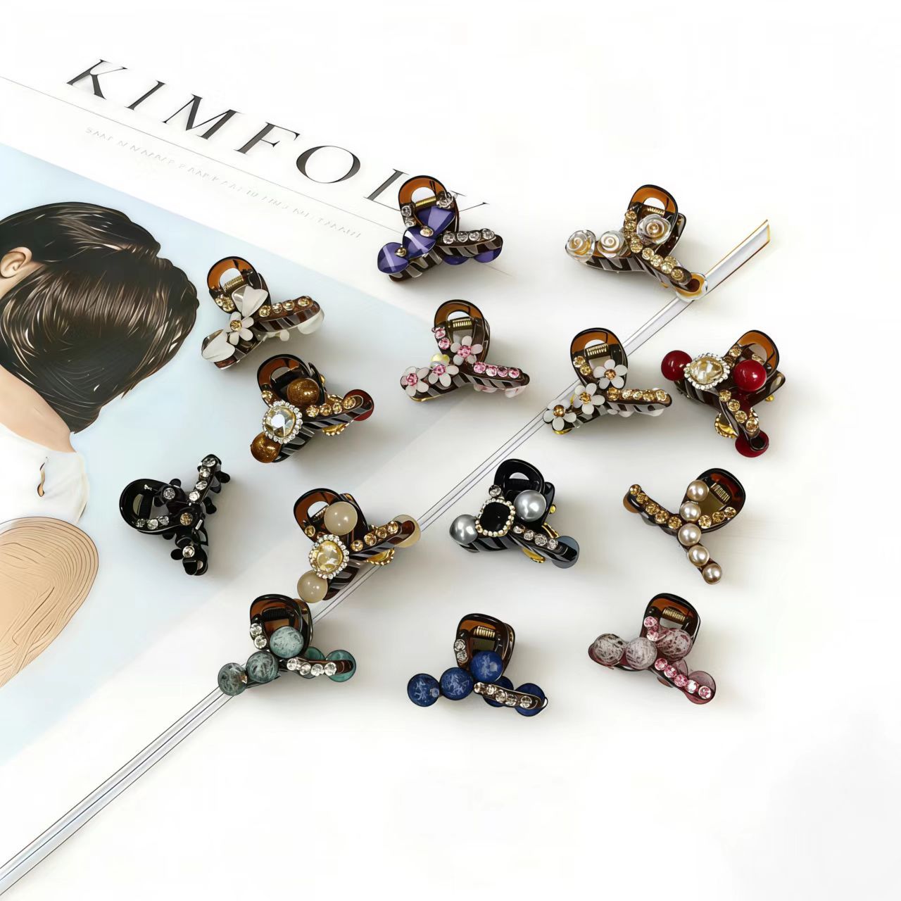 포인트 5cm 아크릴 앞머리 클립, 반묶음 헤어 클립, 여성용 하이엔드 사이드 클립, 가벼운 럭셔리 작은 머리핀