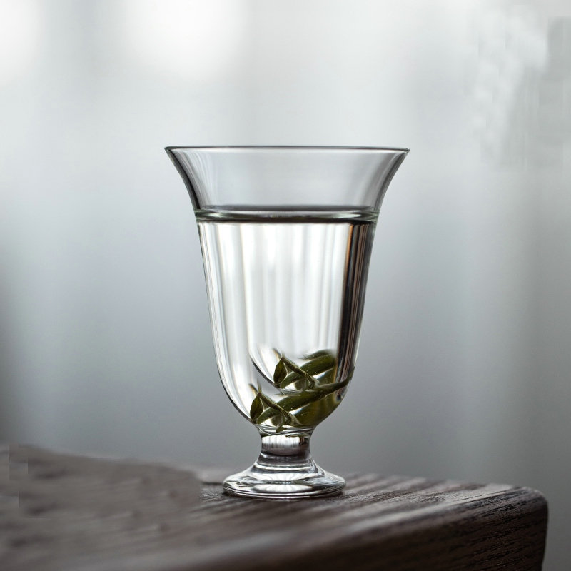 仿宋透明高脚玻璃品茗杯日式主人杯泡绿茶杯子个人单杯功夫茶具