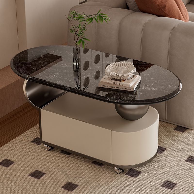 Italian Light Luxury Simple Slate Oval Coffee Table Living Room Small Apartment Modern Home New Mobile Side Table