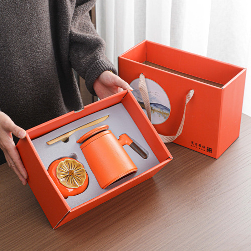 Creative Ceramic Office Cup with Wooden Handle, Lid, Tea Separation Filter Cup, Gift Box, Business Gift, Handout Gift
