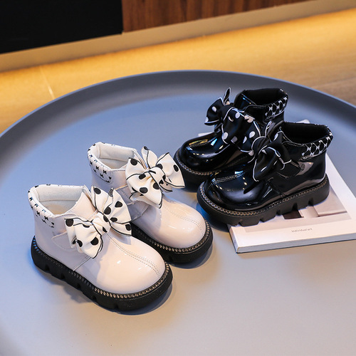 Children's Baby Leather Boots Autumn Style Girls Butterfly Bow Princess Boots Little Girls Short Boots Slip-Resistant Soft Sole Single Boots