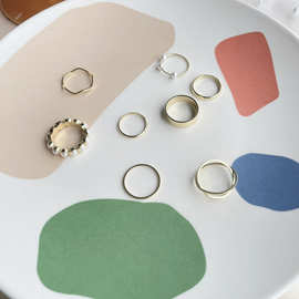 冷淡风素圈细戒指金色食指环简约个性气质关节尾戒珍珠网红女礼物