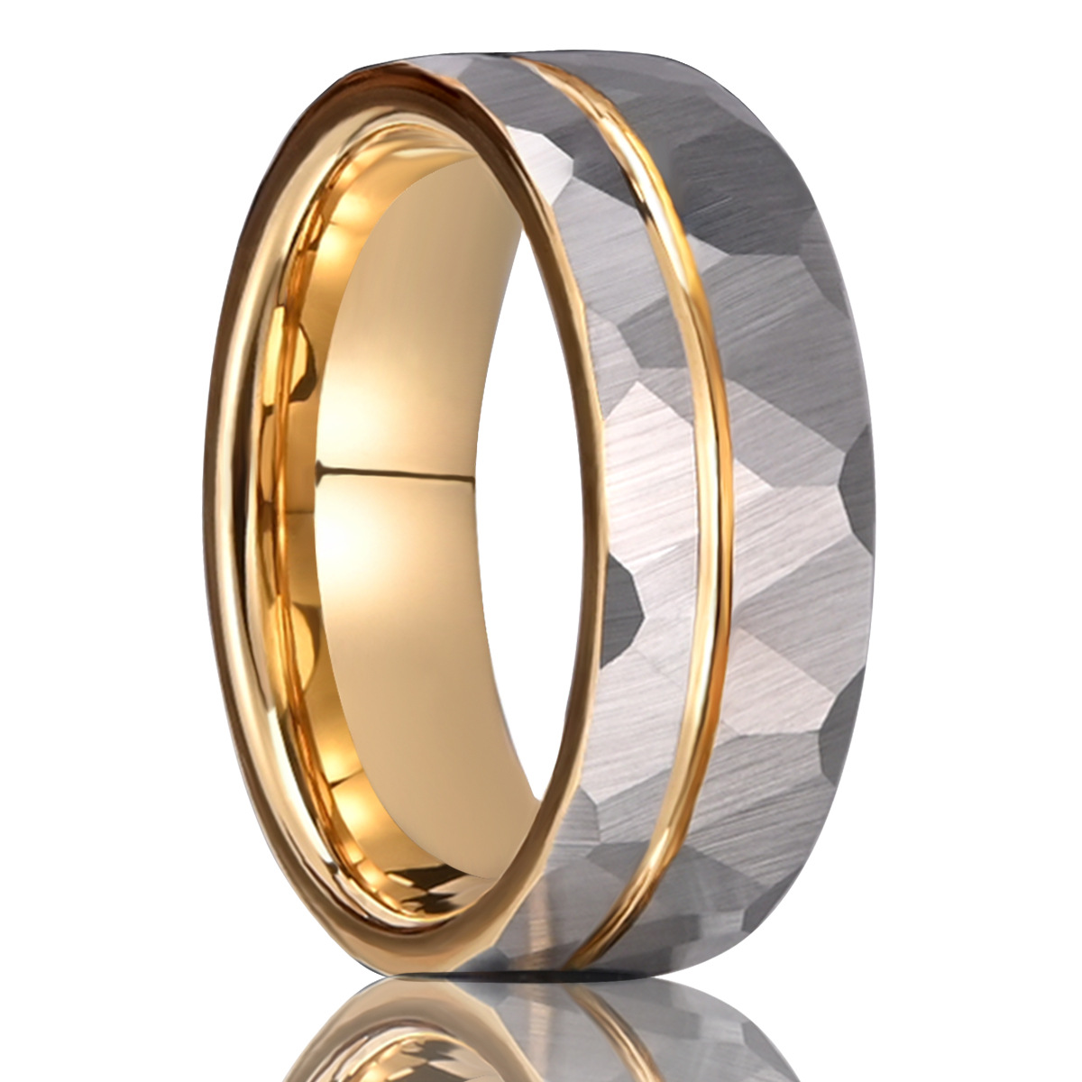 8 wide tungsten gold ring new men's gold hammer pattern ring a generation of cross-border hot money