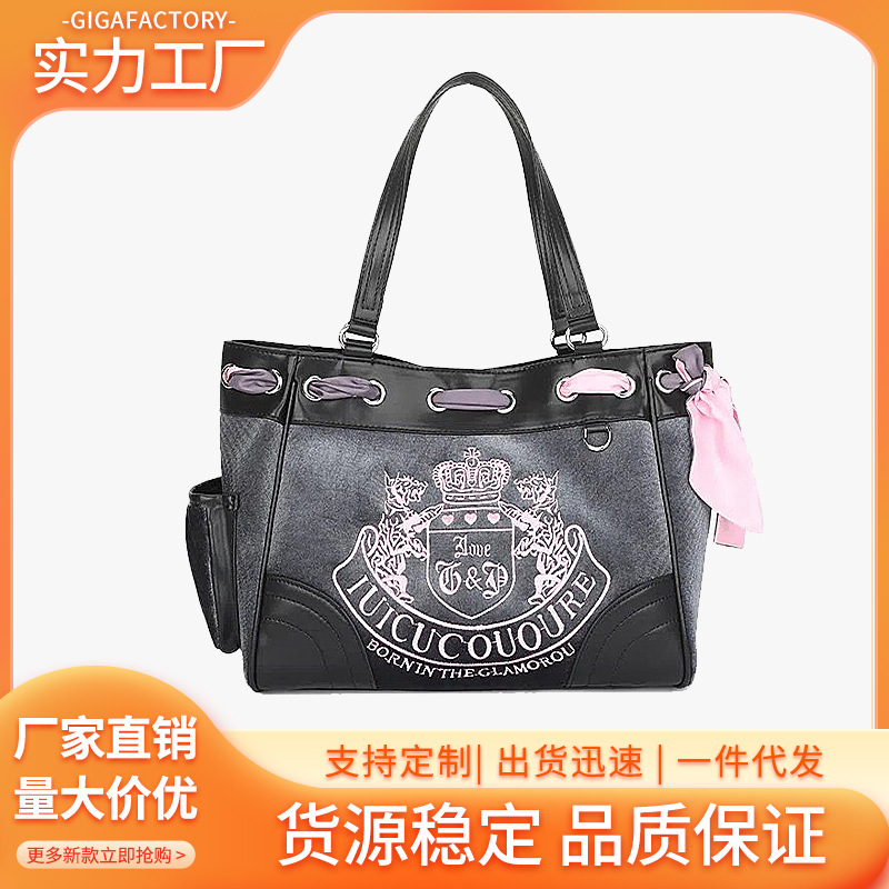 국경 간 펑 차오 빈티지 핫 소녀 자수 인쇄 된 토트 백 대용량 여성용 클래스 통근 휴대용 어깨 가방
