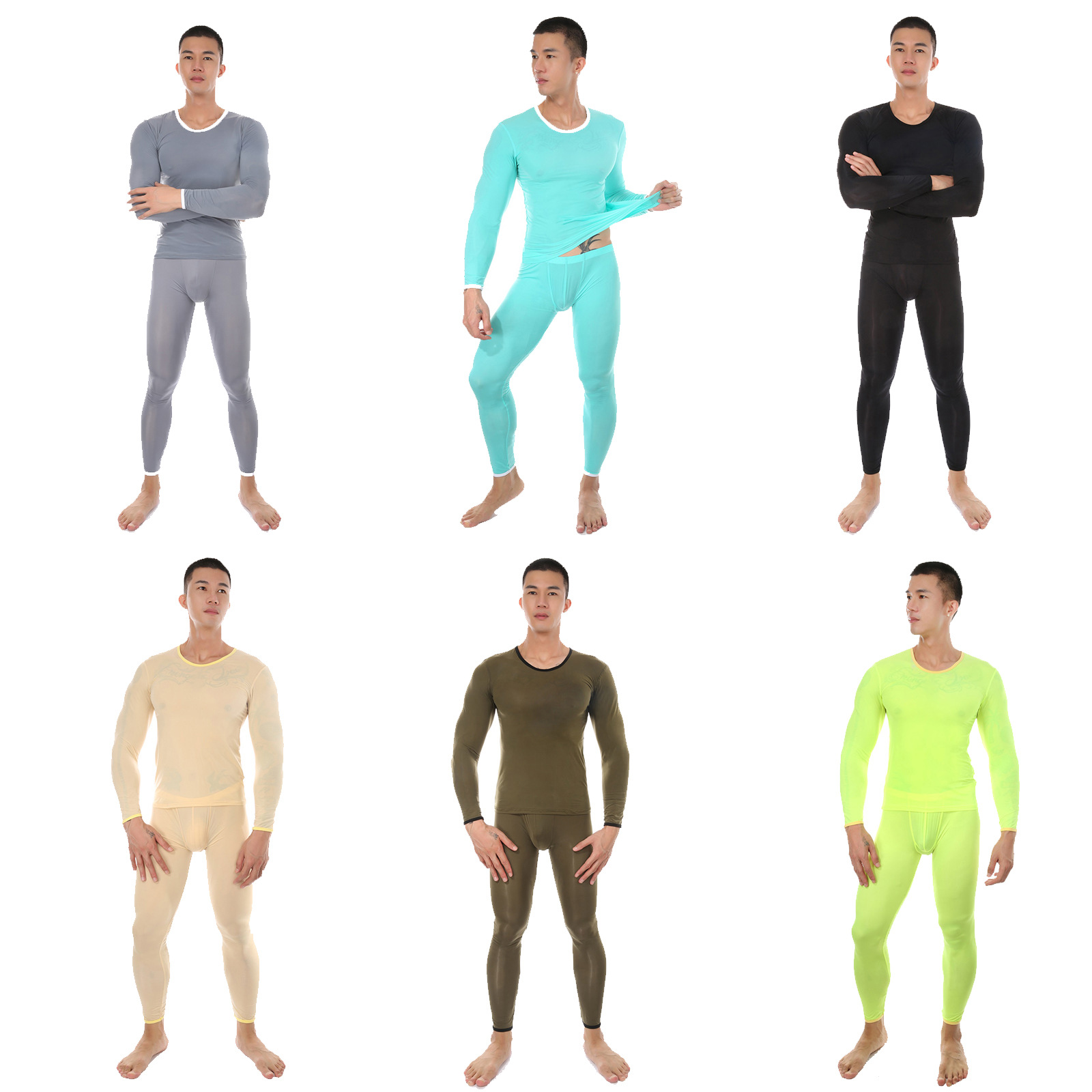 Men's Round Neck Autumn Coat And Autumn Trousers Thin Thermal Underwear Autumn And Winter Sexy Slim Bottoming Shirt Thermal Suit