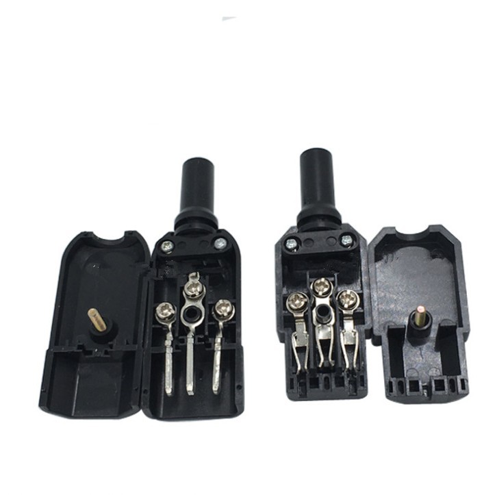 16AX电1420C三竖带插头品字护线圈加厚接线电瓶批发公插三轮车