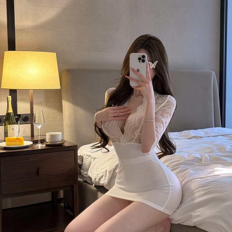 Sexy Lingerie, Tight-Fitting Hip-Hugging Skirt, Sexy Secretary Uniform, Seductive Deep V Lace See-Through Pure Desire Outfit Sexy Lingerie, Tight-Fitting Hip-Hugging Skirt, Sexy Secretary Uniform, Seductive Deep V Lace See-Through Pure Desire Outfit