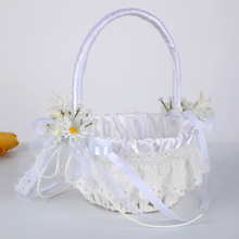 便携折叠小花篮新娘结婚篮子雅白金属藤编跳舞篮西式婚庆道具篮子