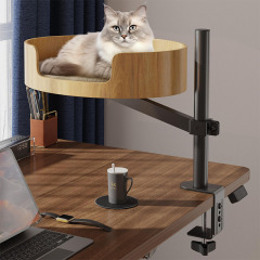 Cat Desk Bed木製猫テーブルベッド高さ調節可能360 ° 回転高架デスク猫巣ベッド
