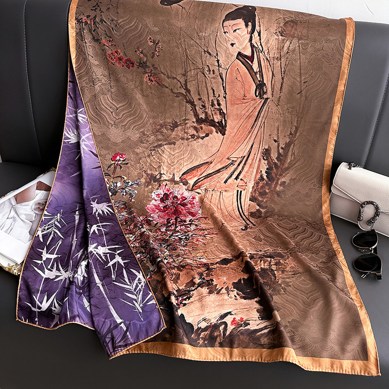 高級シルクスカーフ兼ショール 秋冬万能 暖かいシルクスカーフ チャイナドレスに合わせる シフォンスカーフ ドレスに合わせる|undefined