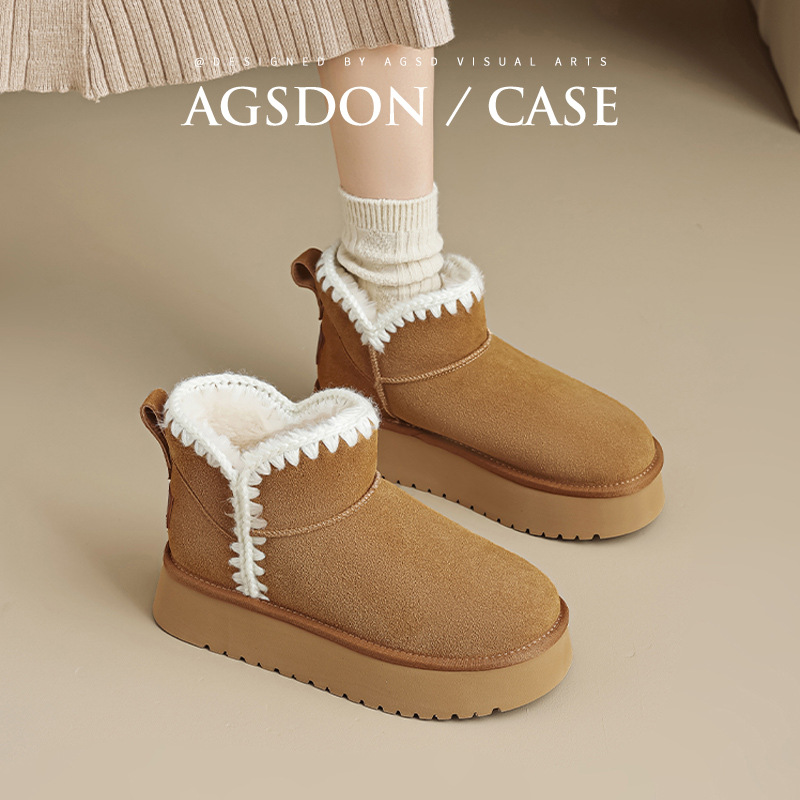 Botas de nieve para mujeres 2025 nuevo invierno de lana de un pie de pan de algodón botas casuales con suela gruesa