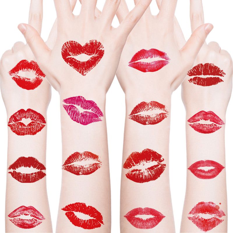 Cross-Border New Style Red Lip Tattoo Stickers for Men and Women, Couples, Valentine's Day Love Heart Red Lip Print Temporary Tattoo Stickers Cross-Border New Style Red Lip Tattoo Stickers for Men and Women, Couples, Valentine's Day Love Heart Red Lip Print Temporary Tattoo Stickers
