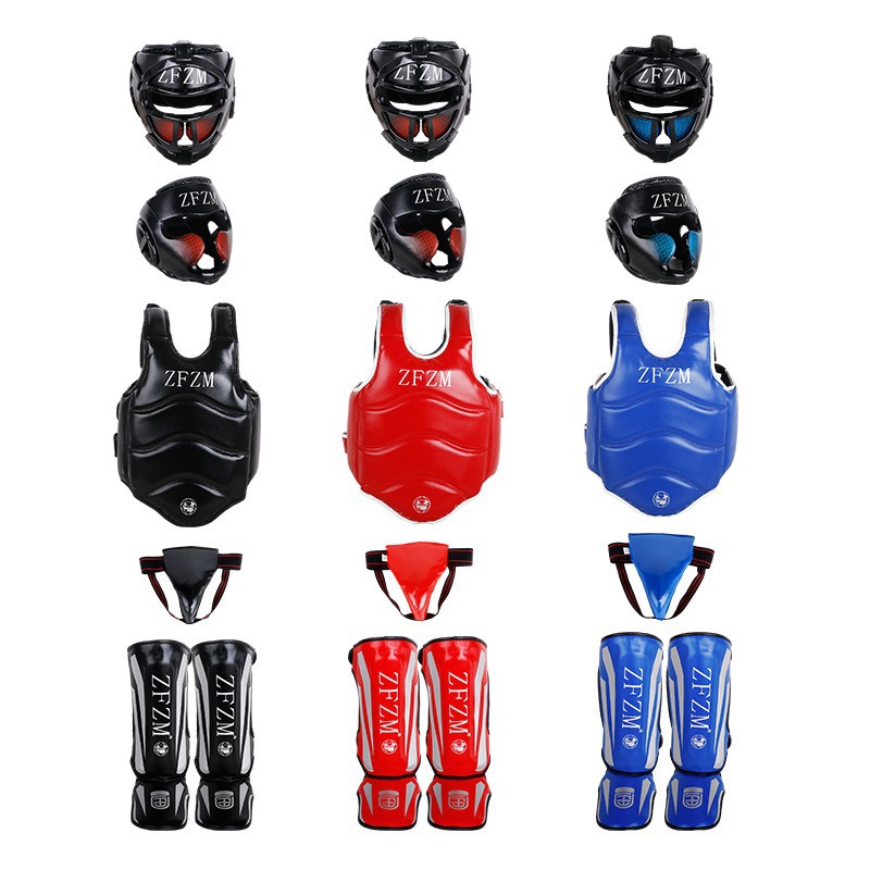 Sanda Thai Boxing Road equipo de protección Seguridad Protección para la cabeza protección para el pecho y los pies traje de fitness Equipo de Combate de protección resistente al combate