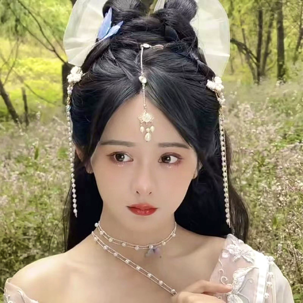 Ханьфу древний костюм головной убор китайский искусственный кристалл нефрита древний костюм головной убор невесты свадебное шоу Wo аксессуары для бровей