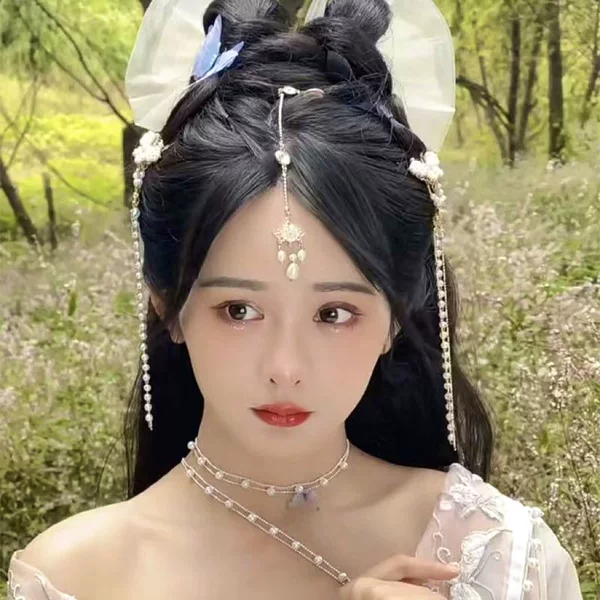 Hanfu ancient costume forehead decoration Chinese artificial Jade Crystal ancient costume forehead decoration Bride wedding Xiuhe accessories eyebrow pendant