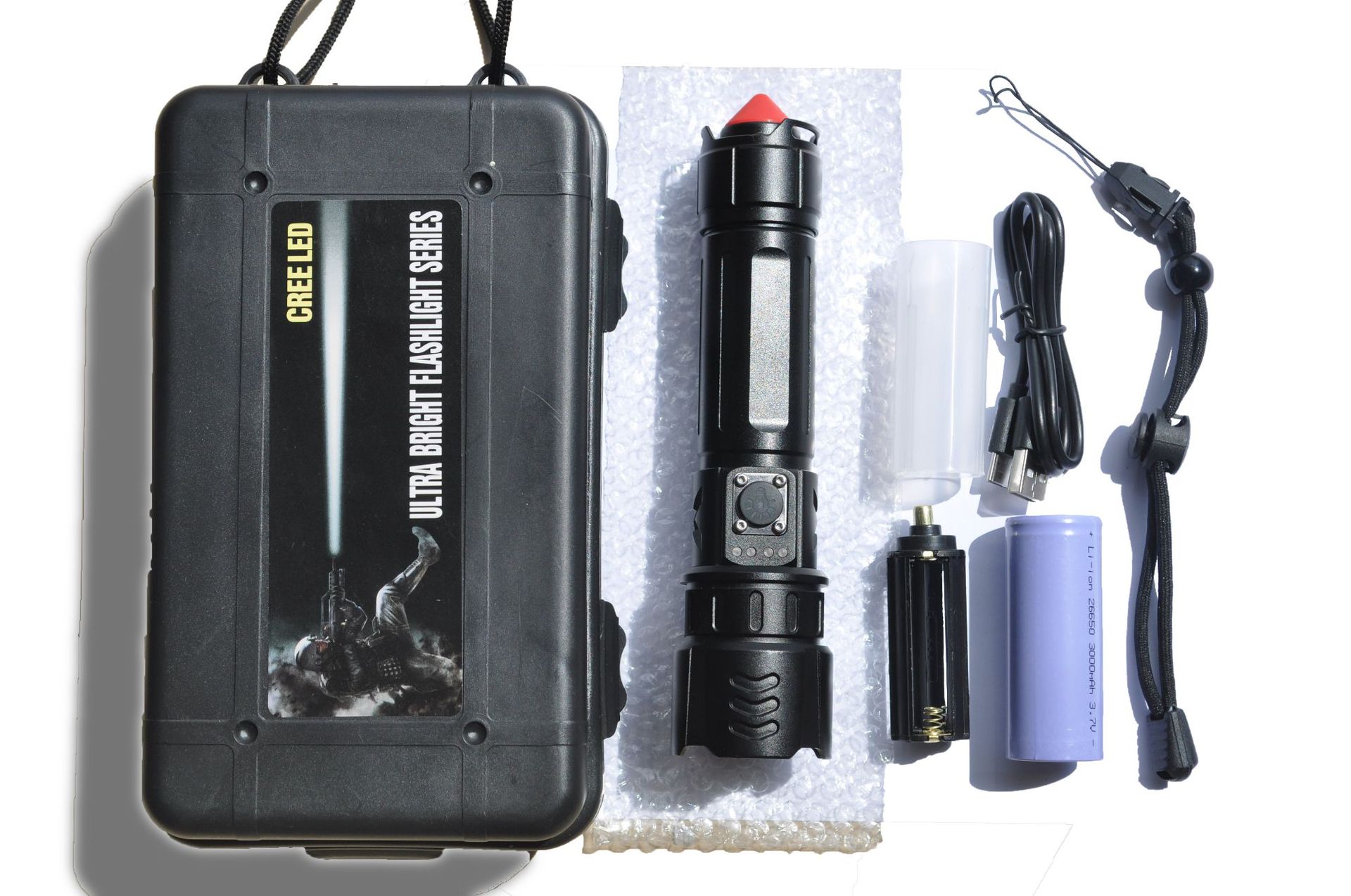 Transfronterizo XHP70 luz fuerte linterna táctica recargable al aire libre portátil zoom linterna láser blanco