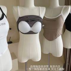 辣妹百搭純色吊帶背心女帶一體胸墊細肩帶顯瘦打底抹胸上衣外穿批