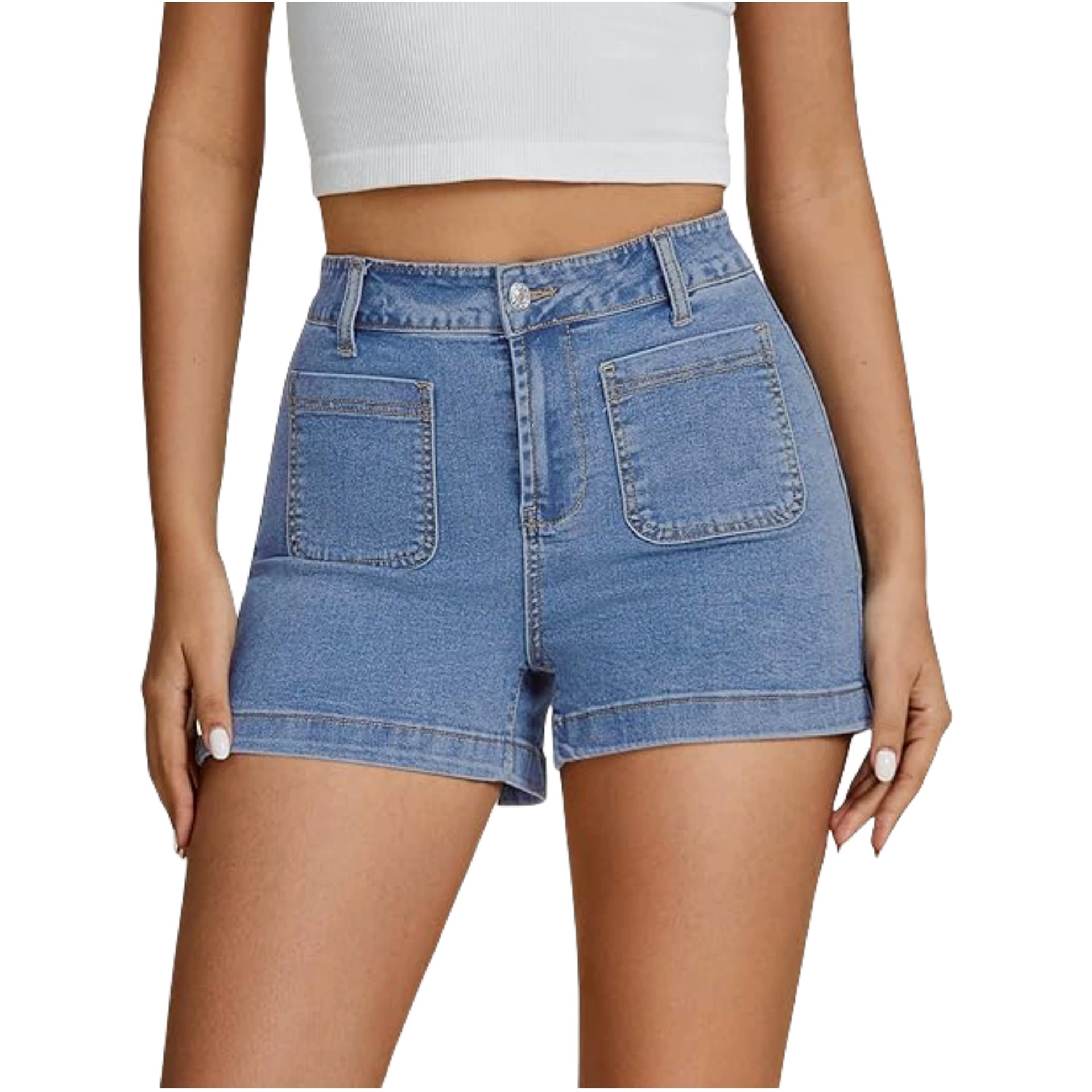 Высокоэластичный джинсовый трансграничный внешнеторговый домашний простой классический дизайн спецодежды, джинсовые шорты с высокой талией и передними карманами