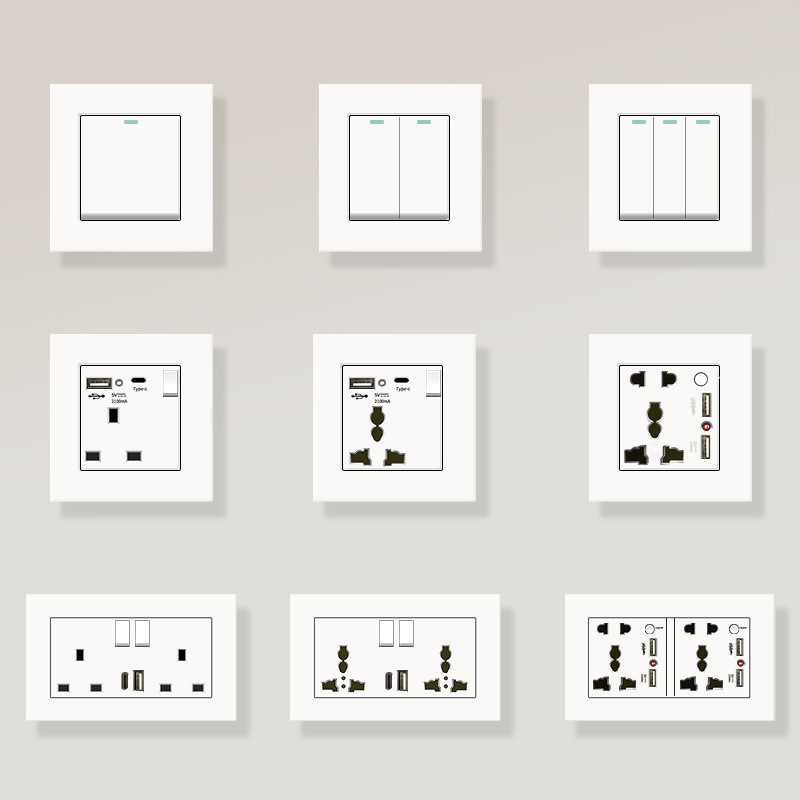 港澳英式13A插座USB带Type-c快充插蘇英标电灯制开关塑料白色面板
