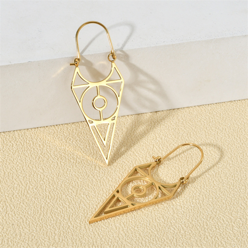 Exaggerated Triangle Plating Hollow Out Titanium Steel Earrings display picture 5