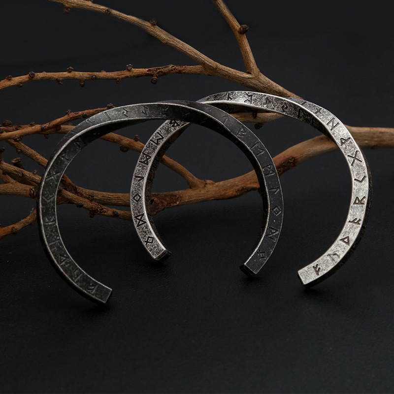 Foreign Trade Jewelry Viking Retro Letter Stainless Steel Open Bracelet Men's Personalized Versatile Titanium Steel Couple Jewelry Wholesale